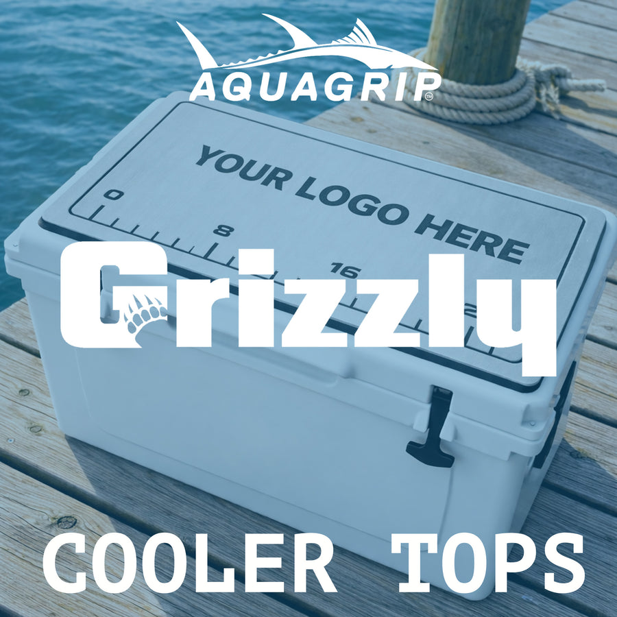 AquaGrip CT custom PE/EVA foam Grizzly cooler top pad — your logo here — dock waterfront