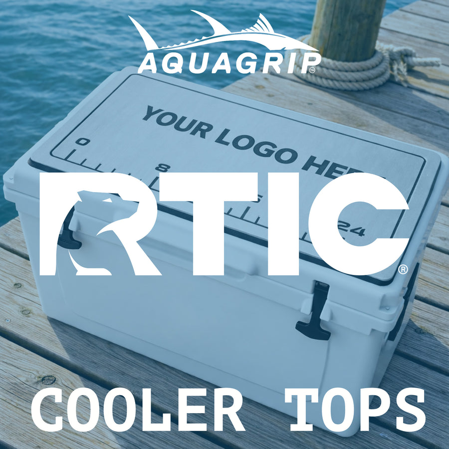 AquaGrip CT custom PE/EVA foam RTIC cooler top pad — your logo here — dock waterfront