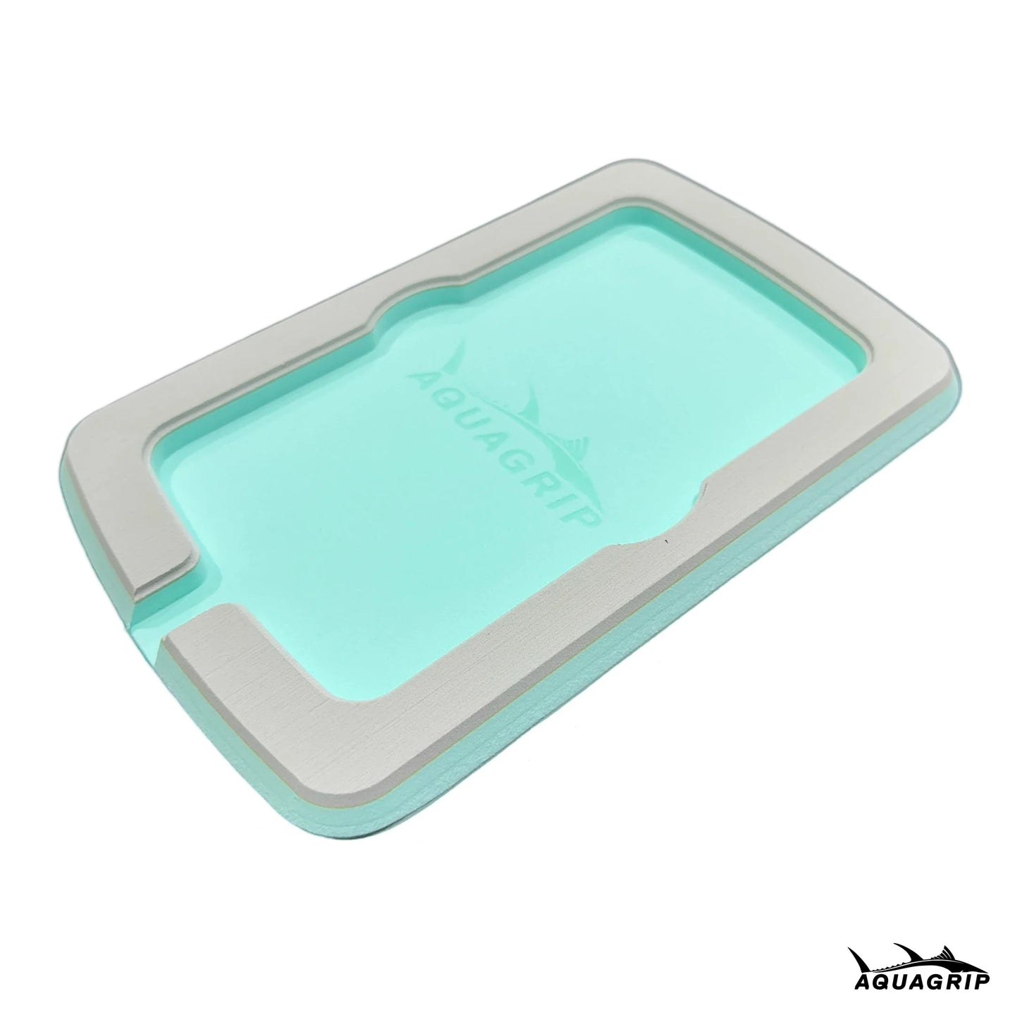 AquaGrip boat dash pad, small 5.875 x 9 in — light gray over seafoam PE/EVA marine foam with integrated drain channel