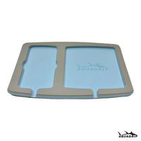 AquaGrip boat dash pad, large 15 x 9.5 in — light gray over ice blue PE/EVA marine foam with integrated drain channel