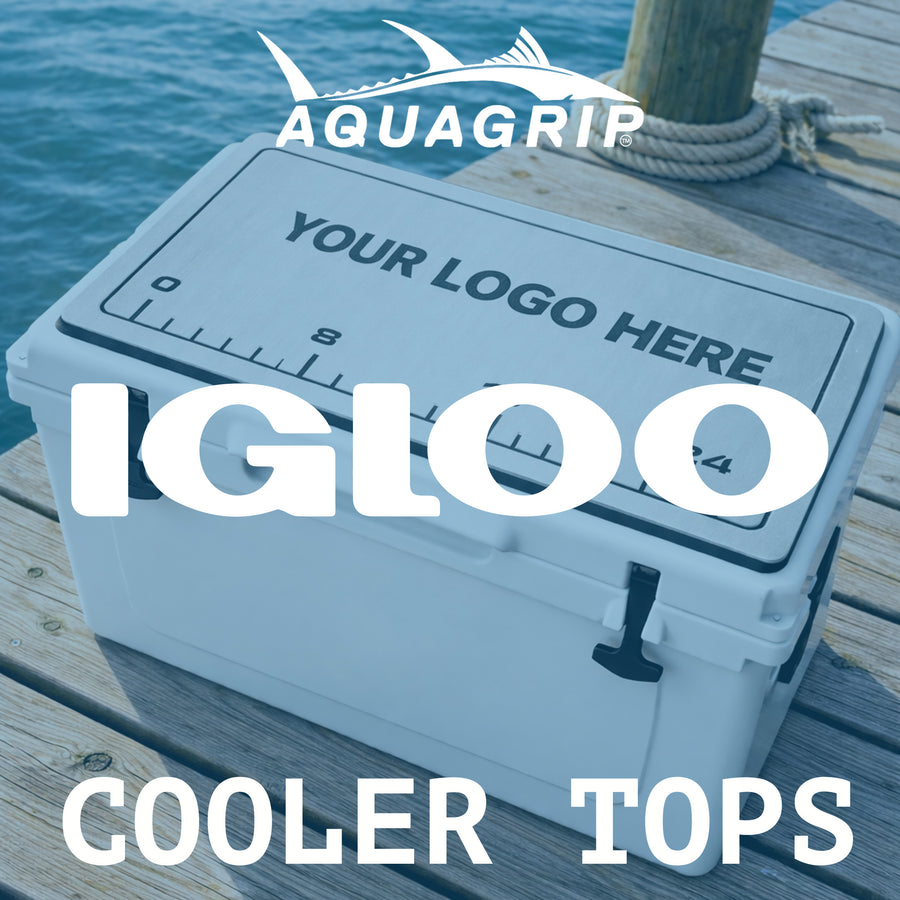 AquaGrip CT custom PE/EVA foam Igloo cooler top pad — your logo here — dock waterfront