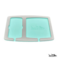 AquaGrip boat dash pad, large 15 x 9.5 in — light gray over seafoam PE/EVA marine foam with integrated drain channel