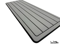 AquaGrip EVA foam boat helm pad - medium gray over black teak lines design angled view