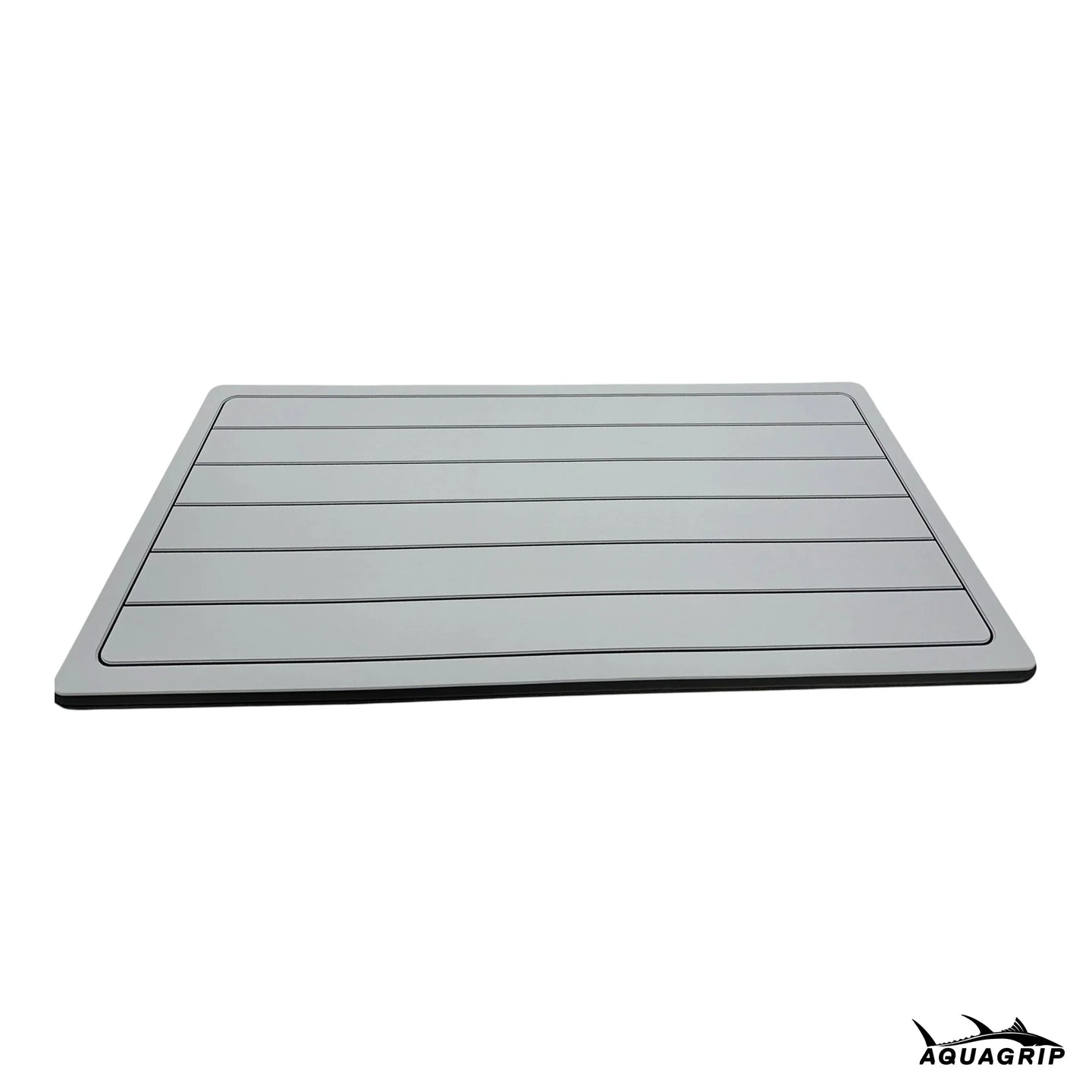 AquaGrip boat helm pad - Light gray flat lay top view teak lines