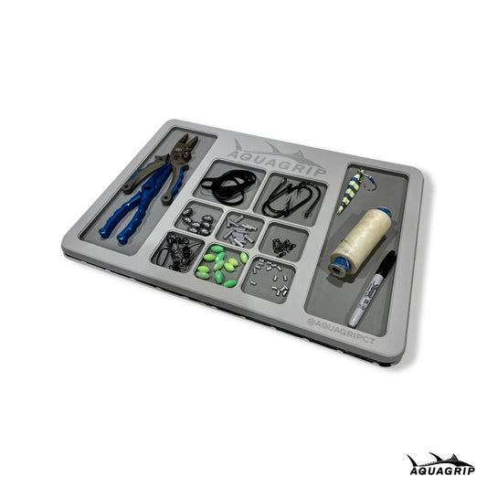 AquaGrip Ultimate Rigging Pad — light gray with medium gray pockets, EVA foam fishing tool mat with rubber backing