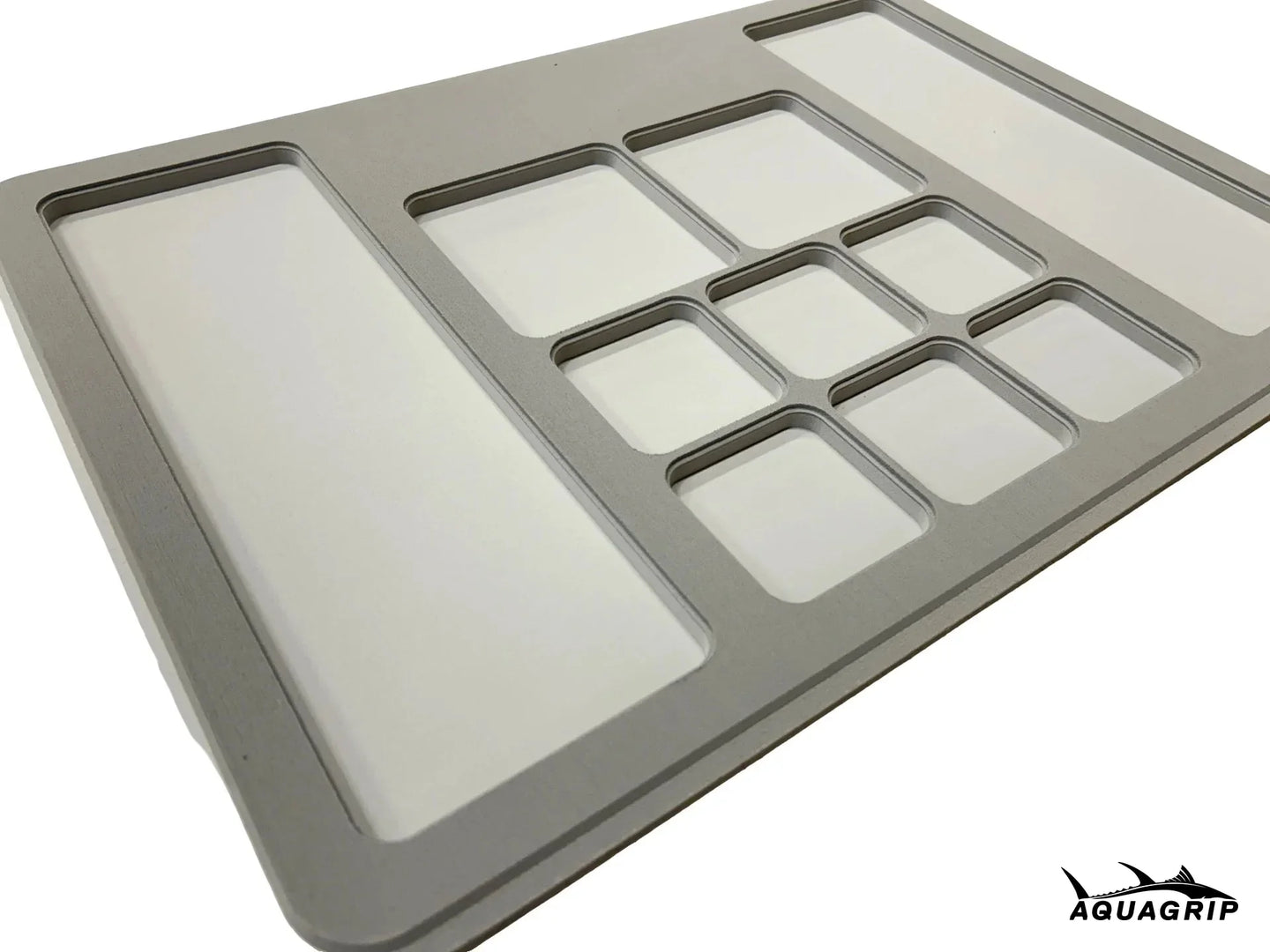 AquaGrip Ultimate Rigging Pad — medium gray with light gray pockets, EVA foam fishing tool mat with rubber backing