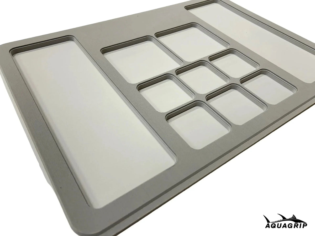 AquaGrip Ultimate Rigging Pad — medium gray with light gray pockets, EVA foam fishing tool mat with rubber backing