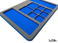AquaGrip Ultimate Rigging Pad — medium gray with royal blue pockets, EVA foam fishing tool mat with rubber backing