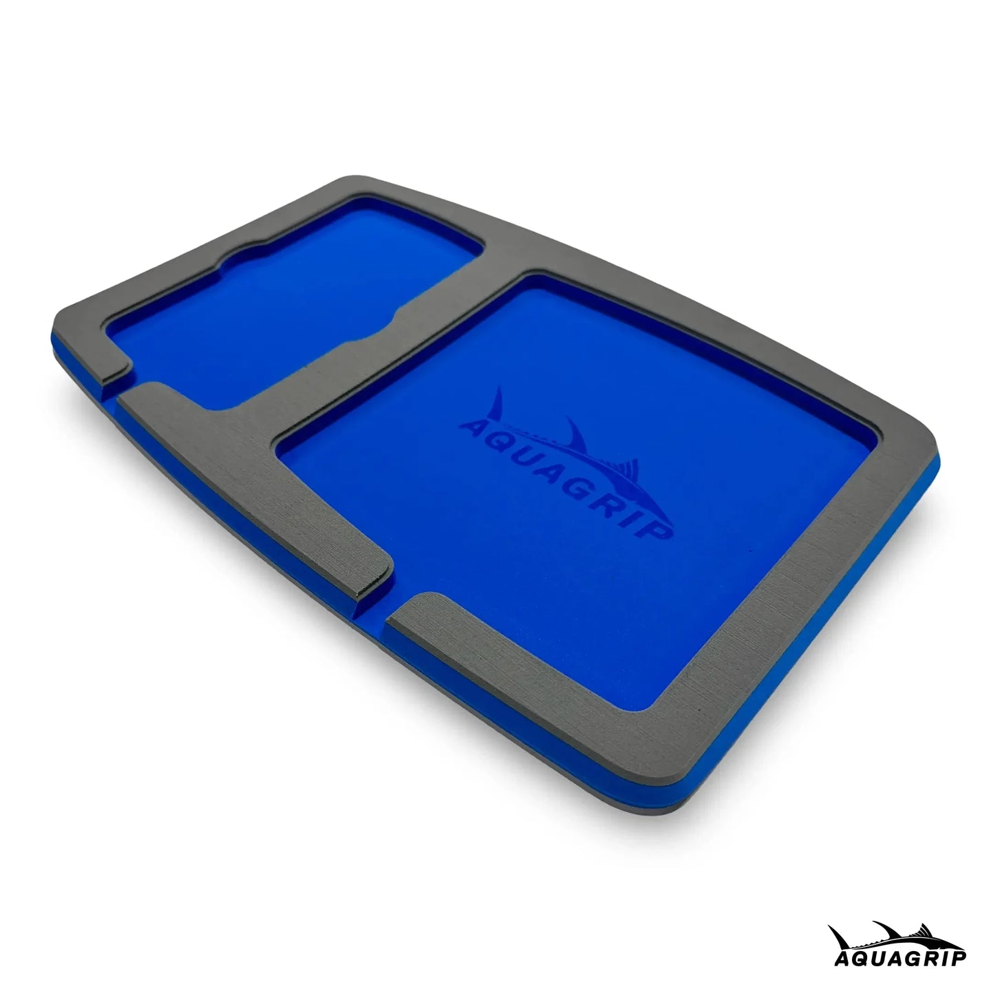 AquaGrip boat dash pad, large 15 x 9.5 in — medium gray over royal blue PE/EVA marine foam with integrated drain channel