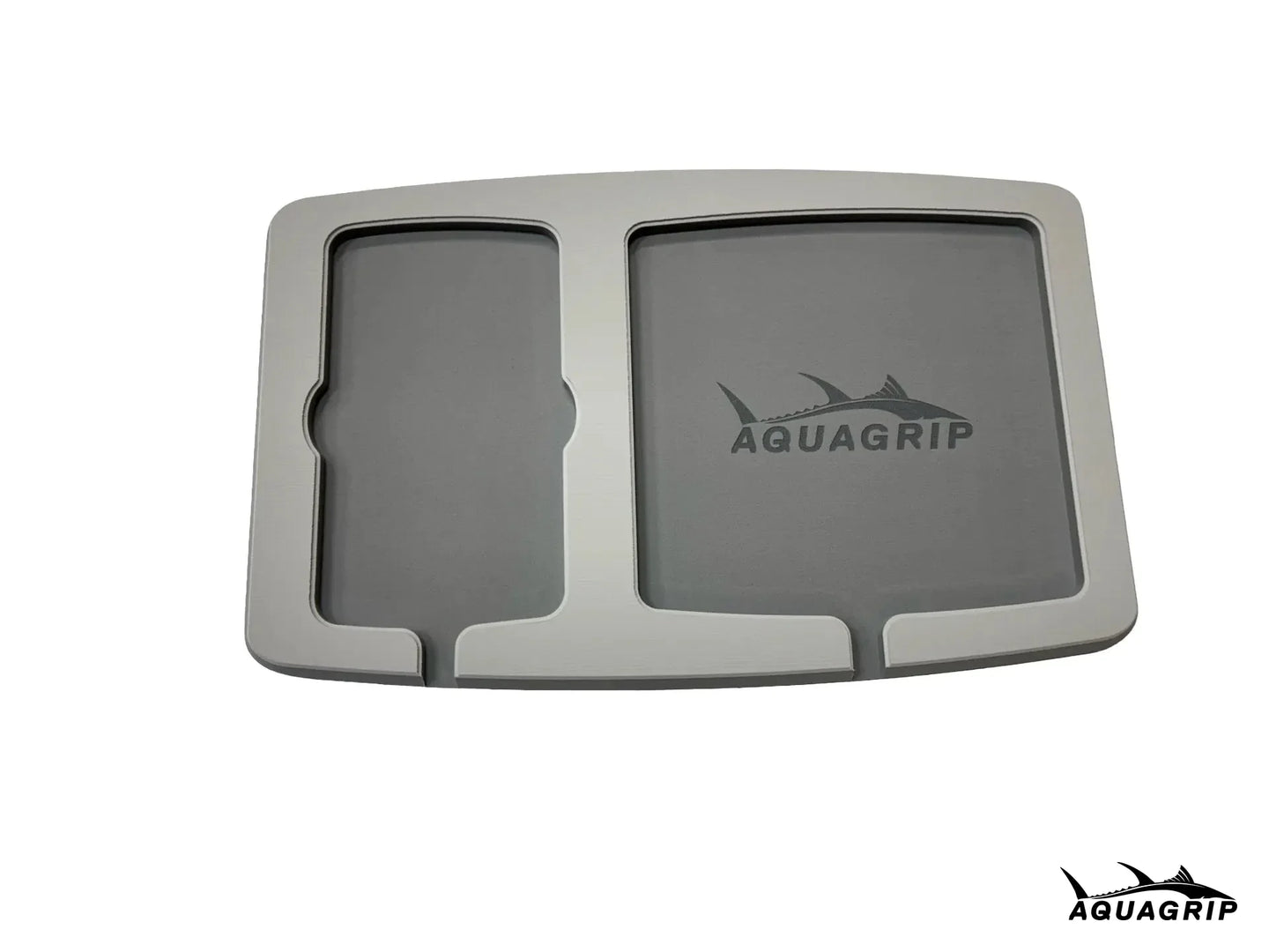 AquaGrip boat dash pad, large 15 x 9.5 in — light gray over medium gray PE/EVA marine foam with integrated drain channel