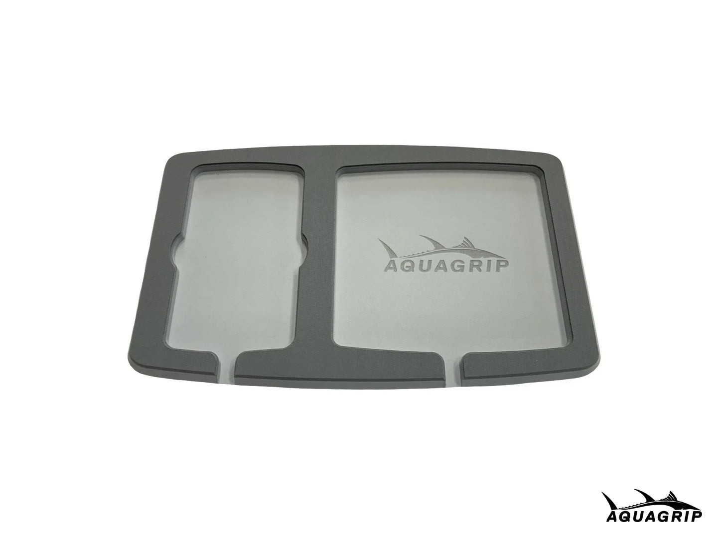 AquaGrip boat dash pad, large 15 x 9.5 in — medium gray over light gray PE/EVA marine foam with integrated drain channel