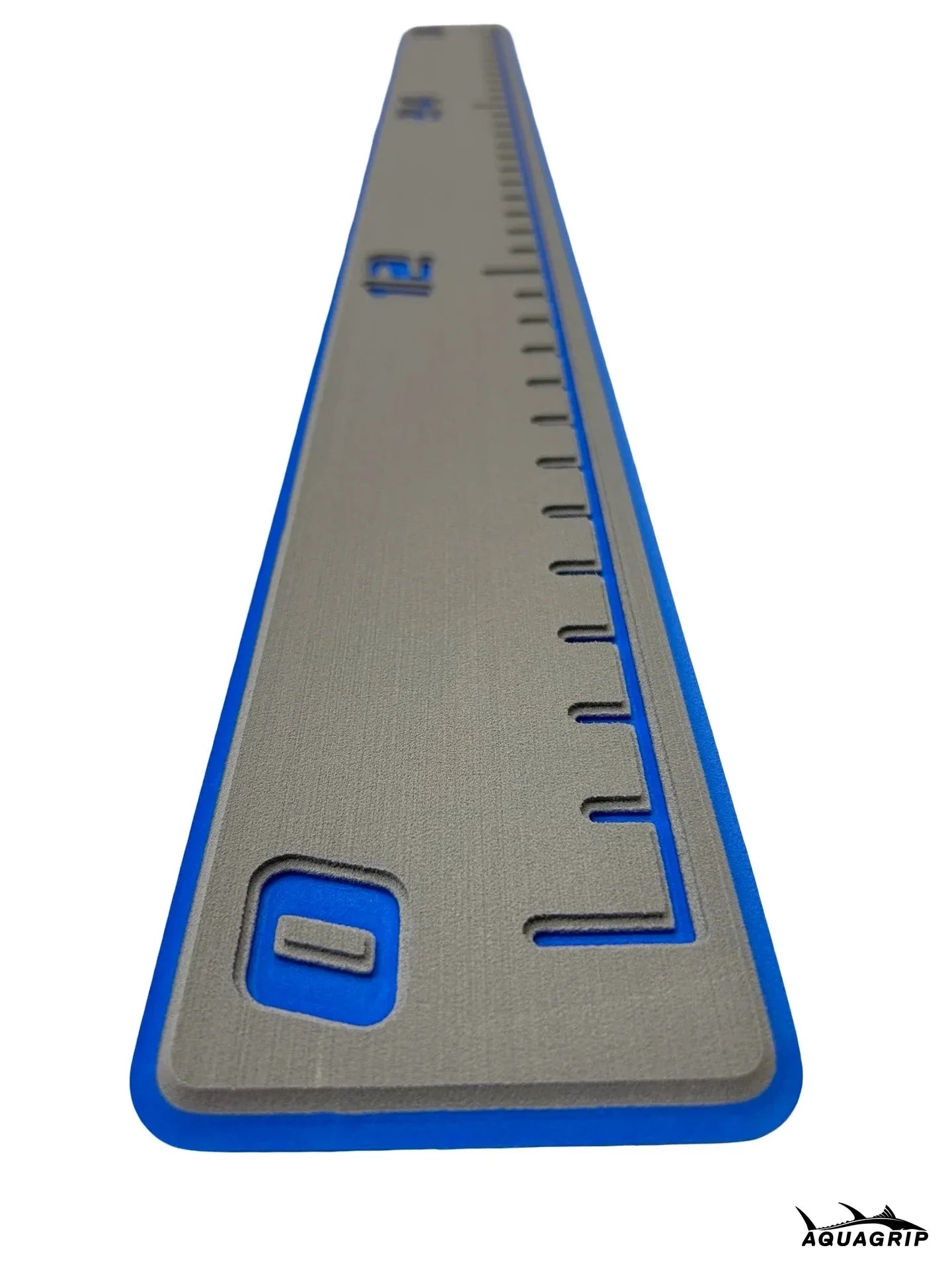 AquaGrip fish ruler - medium gray over royal blue slim angled view