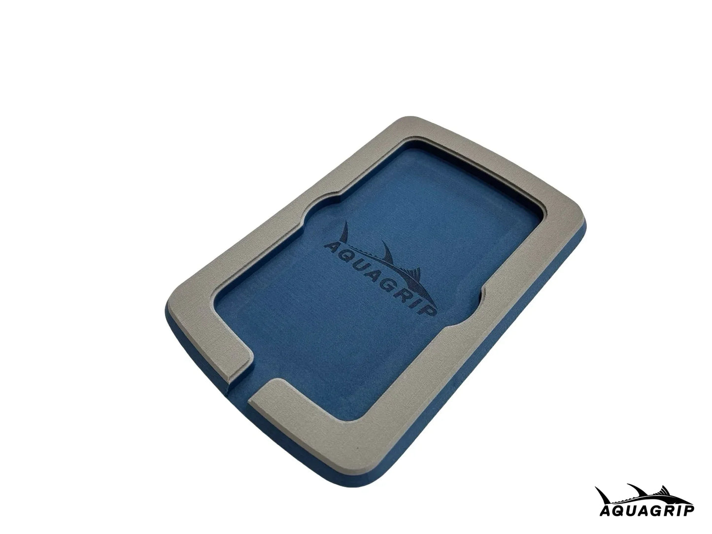AquaGrip boat dash pad, small 5.875 x 9 in — medium gray over navy PE/EVA marine foam with integrated drain channel