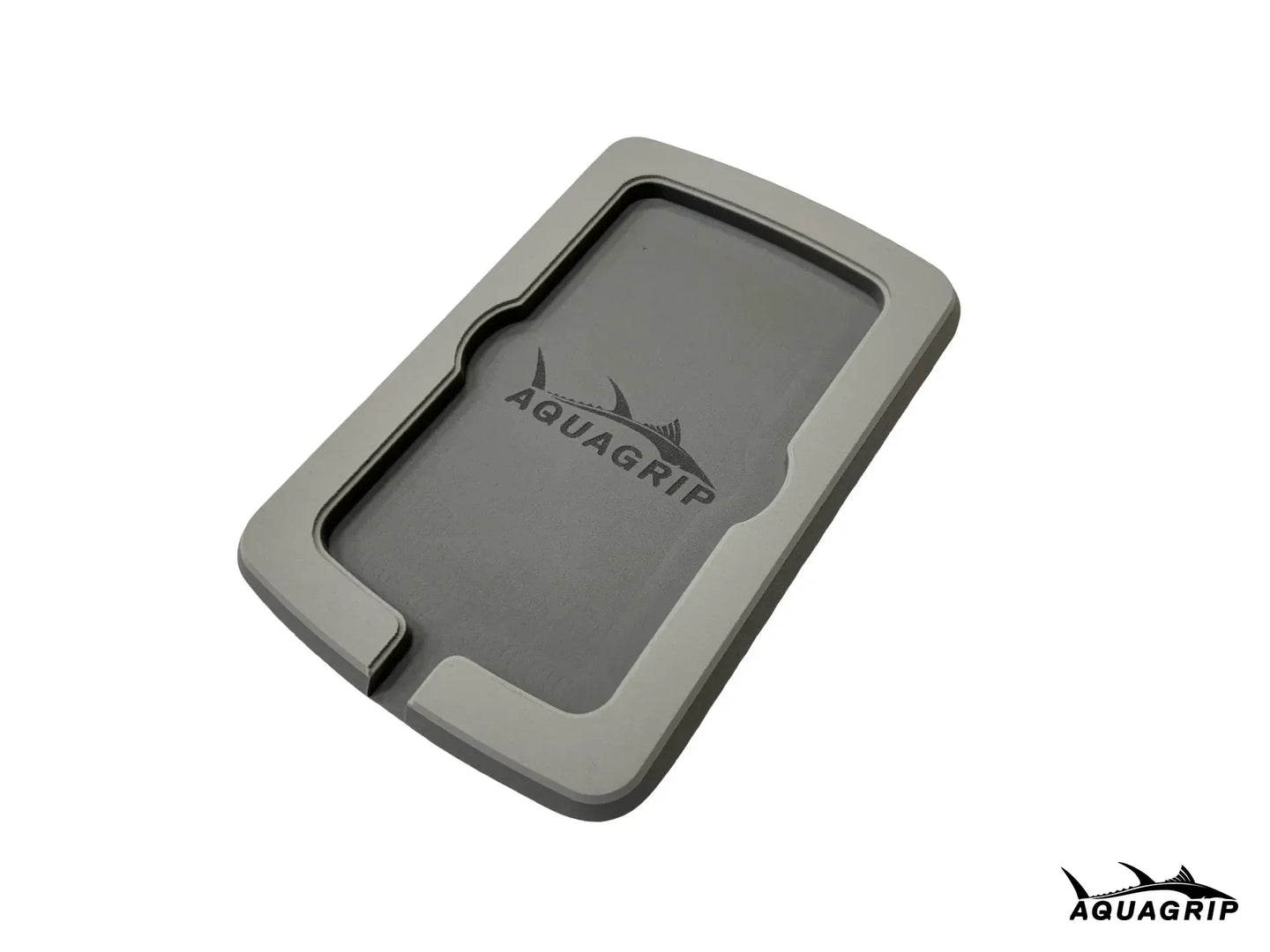 AquaGrip boat dash pad, small 5.875 x 9 in — light gray over medium gray PE/EVA marine foam with integrated drain channel