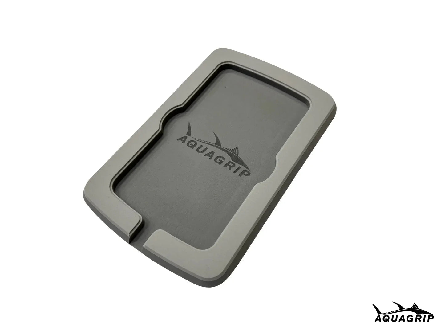 AquaGrip boat dash pad, small 5.875 x 9 in — light gray over medium gray PE/EVA marine foam with integrated drain channel