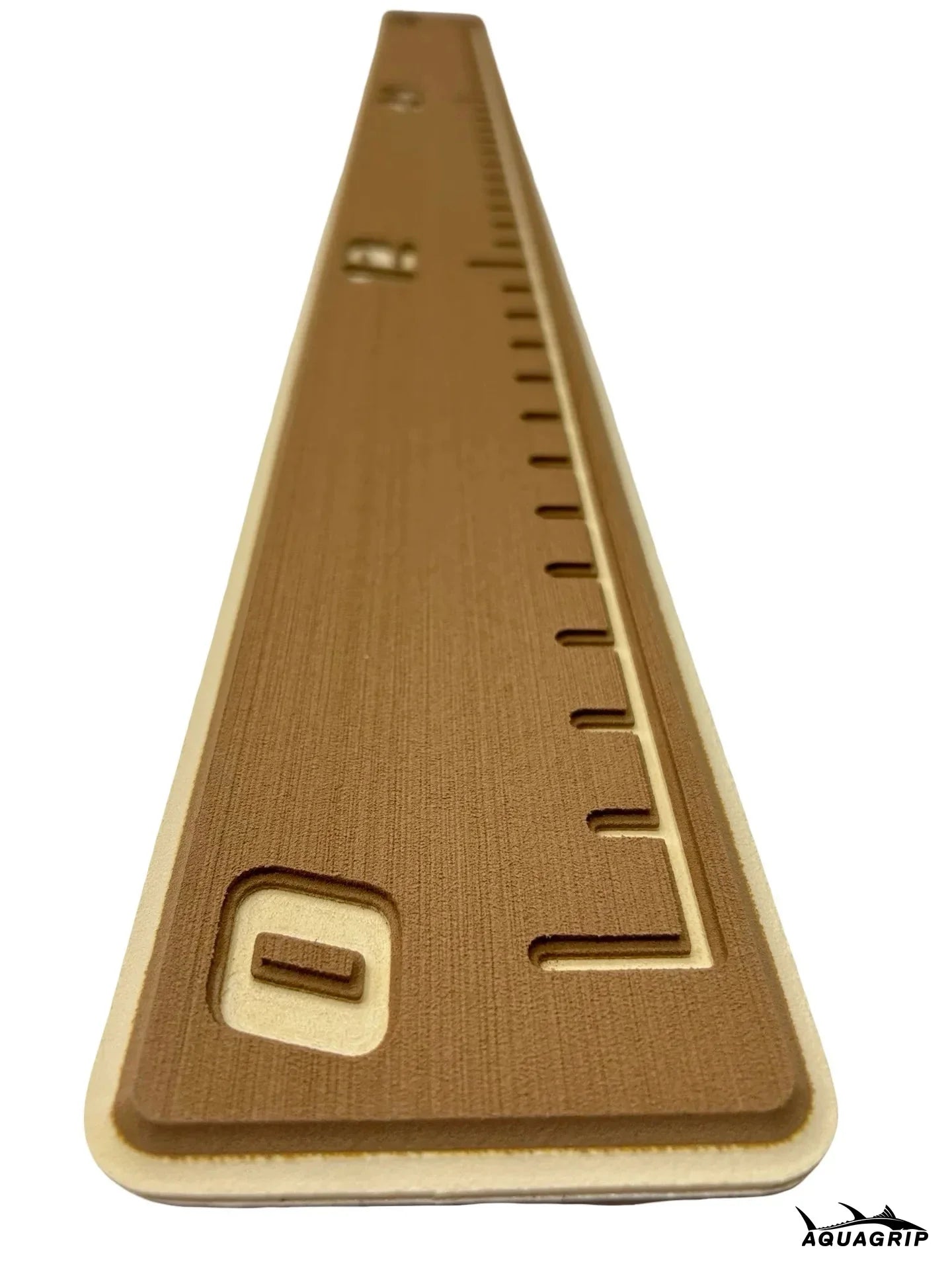 AquaGrip fish ruler - Teak over cream slim angled view